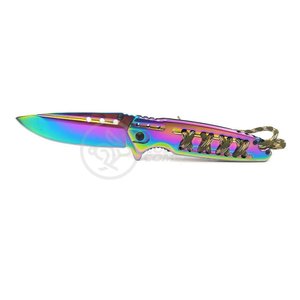Canivete Aço Inox Sobrevivência Semi-automático Edc Fade Bushcraft Paracord - Rainbow Cor:arc