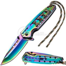 Canivete Aço Inox Sobrevivência Semi-automático Edc Fade Bushcraft Paracord - Rainbow Cor:arc - 3