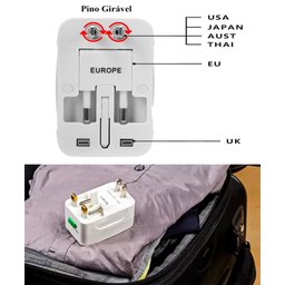 Adaptador Tomada Universal Viagem Internacional Uk Eua Europa Asia C/ 2 USB - 4
