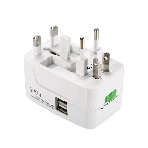 Adaptador Tomada Universal Viagem Internacional Uk Eua Europa Asia C/ 2 USB