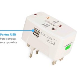 Adaptador Tomada Universal Viagem Internacional Uk Eua Europa Asia C/ 2 USB - 2
