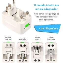 Adaptador Tomada Universal Viagem Internacional Uk Eua Europa Asia C/ 2 USB - 7