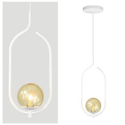 Lustre Pendente On Clip - Branco com Globo de Vidro Âmbar - 7 Lustre Pendente On Clip - Branco com Globo de Vidro Âmbar - 7