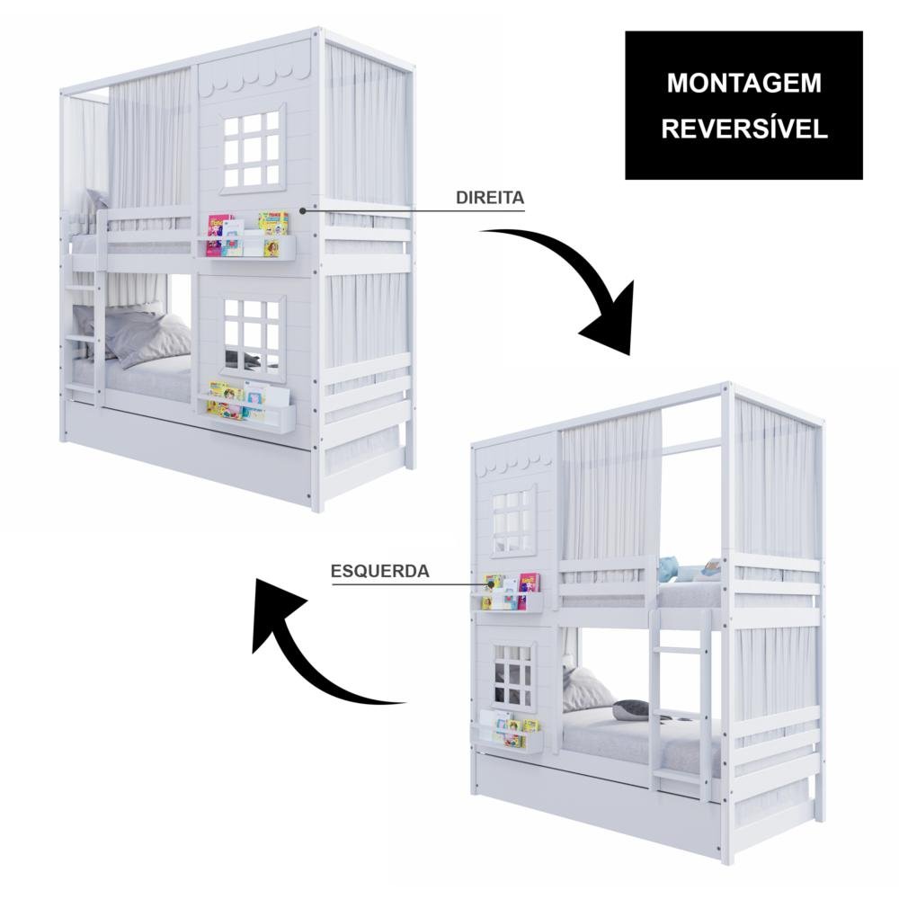 Treliche Casinha Reta com 02 Janelas e Cortina Madeira Maciça Branco Housin - 6