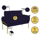 Ver imagem 3 de Kit 2 Poltronas + Namoradeira Pé Metal Dourado Recepção Sala Azul Marinho