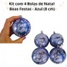Kit 4 Bolas de Natal Azul Boas Festas Enfeite Natalino Pendurar na Árvore - 2
