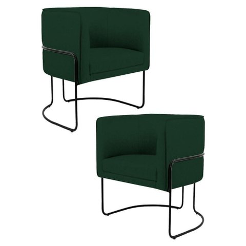 Kit 2 Poltronas Base Aço Betina B-303 Veludo Verde Musgo