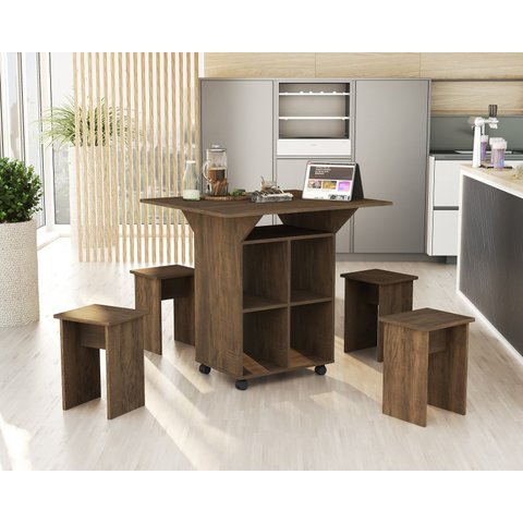 Mesa Dobrável Annie com Bancos - Castanho