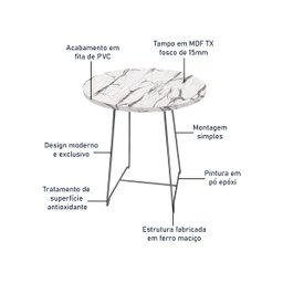 Mesa de Canto Lateral Amsterdã Alta Redonda Prata e Vulcano - 5