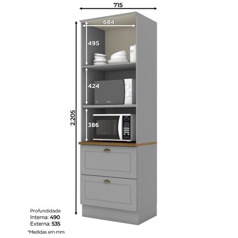 Torre Quente Henn Americana C351-169 2 Fornos 2 Gavetas Cinza/Nature SE