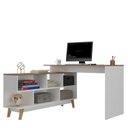 Ver imagem 5 de Conjunto de Escritório Escrivaninha em L Retrô 136x120cm e Estante 120cm Yescasa Branco/Nogal