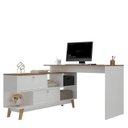 Ver imagem 3 de Conjunto de Escritório Escrivaninha em L Retrô 136x120cm e Estante 120cm Yescasa Branco/Nogal