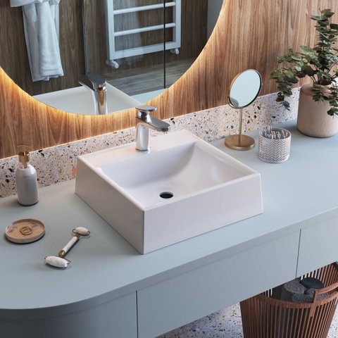 Cuba de Sobrepor Quadrada para Banheiro e Lavabo C007 Placa&Ponto Branco