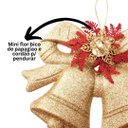Ver imagem 3 de Sino Duplo Natalino Decorado Glitter Dourado, Flor Bico de Papagaio 28cm x 20cm - Magizi