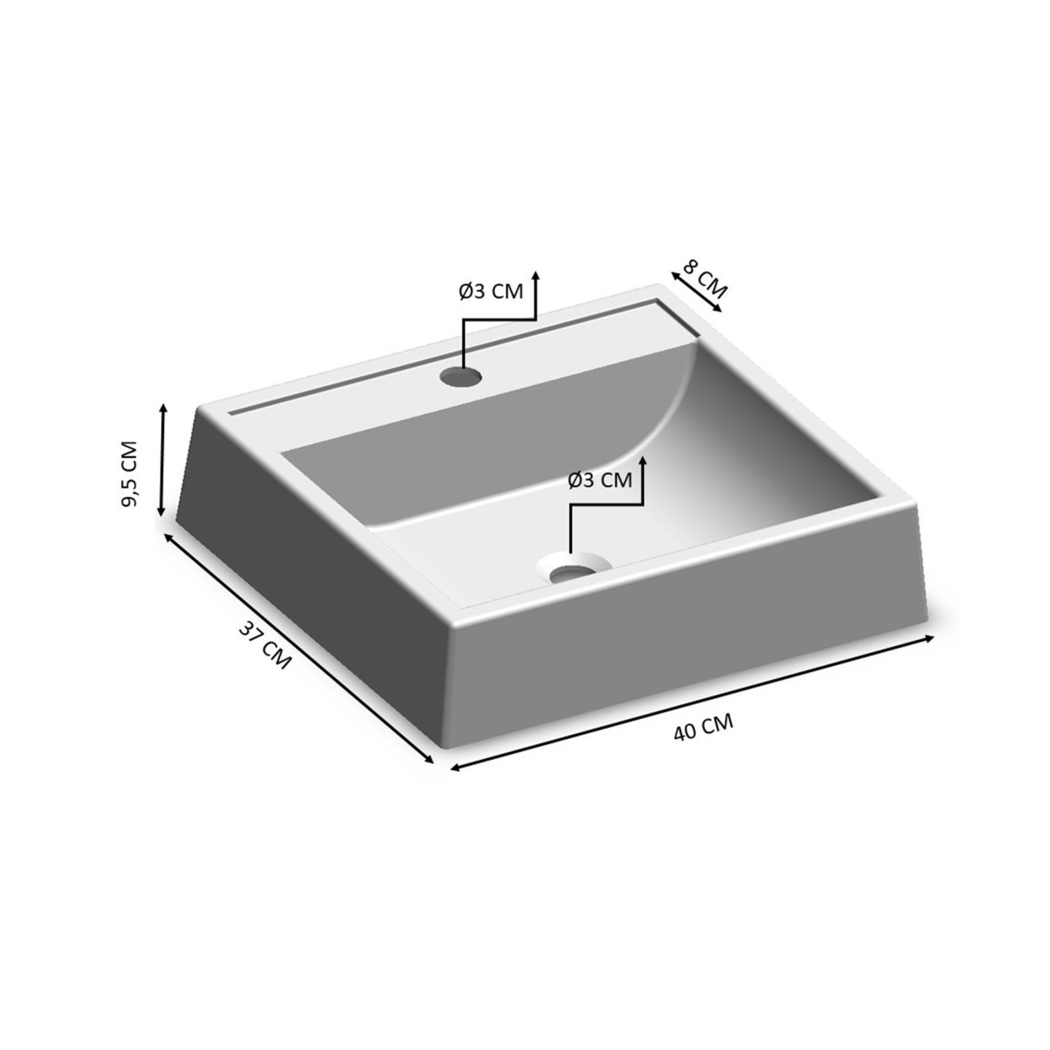 Cuba de Sobrepor Quadrada Para Banheiro e Lavabo C010 Placa&Ponto - 3