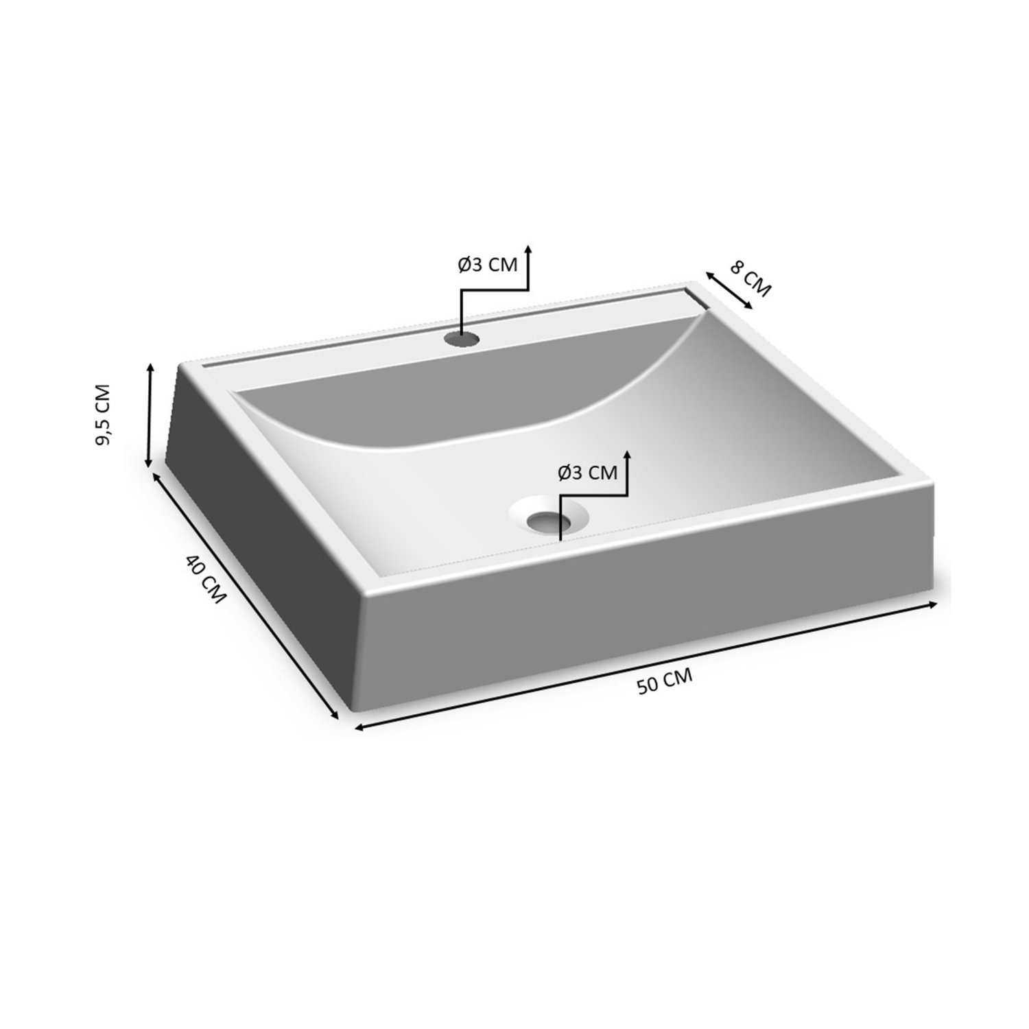 Cuba de Sobrepor Retangular Para Banheiro e Lavabo C011 Placa&Ponto - 3