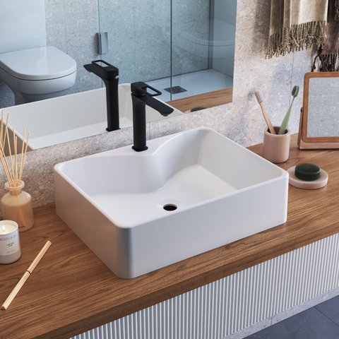Cuba de Sobrepor Retangular para Banheiro e Lavabo C002 Placa&Ponto Branco