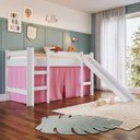 Ver imagem 1 de Cama Elevada com Escorregador e Cortina 1 Colchão Branco/Rosa