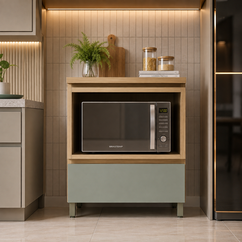 Balcão para Forno e Micro-Ondas Rainha 100% MDF Marrom/Verde - Nesher