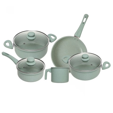 Jogo de Panelas de Indução Antiaderente Cerâmica Granito Chef Verde 5 Peças - Lyor