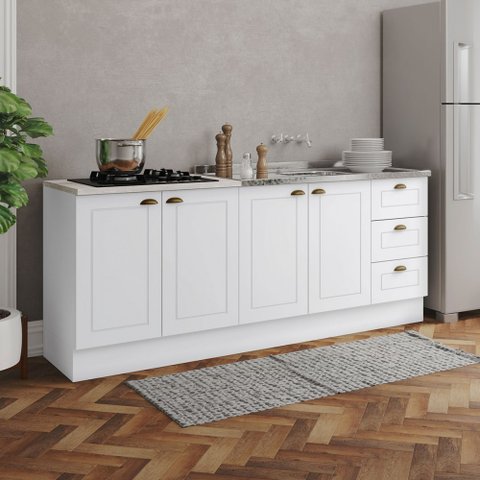 Cozinha Compacta Americana 4 Portas 3 Gavetas 100% Mdf Branco - Henn