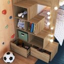 Ver imagem 4 de Beliche Infantil com Escada Nichos 2 Gavetas 2 Colchões Marrom/Aveiro Oak
