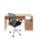 Ver imagem 4 de Conjunto 2 Peças com Escrivaninha com Ripado 2 Gavetas 1 Nicho com Cadeira para Escritório Diretor T Marrom/Amêndoa/Preto