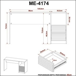Kit 2 Peças com Escrivaninha com Ripado 2 Gavetas 1 Nicho com Cadeira para Escritório Diretor Tela Mesh - 12