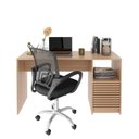 Ver imagem 2 de Kit 2 Peças com Escrivaninha com Ripado 2 Gavetas 1 Nicho com Cadeira para Escritório Diretor Tela Mesh