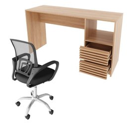 Kit 2 Peças com Escrivaninha com Ripado 2 Gavetas 1 Nicho com Cadeira para Escritório Diretor Tela Mesh - 5