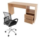 Ver imagem 5 de Conjunto 2 Peças com Escrivaninha com Ripado 2 Gavetas 1 Nicho com Cadeira para Escritório Diretor T Marrom/Amêndoa/Preto