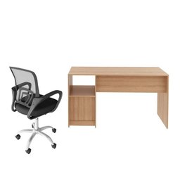 Kit 2 Peças com Escrivaninha com Ripado 2 Gavetas 1 Nicho com Cadeira para Escritório Diretor Tela Mesh - 3