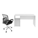 Ver imagem 2 de Conjunto 2 Peças com Escrivaninha com Ripado 2 Gavetas 1 Nicho com Cadeira para Escritório Diretor Tela Mesh Branco