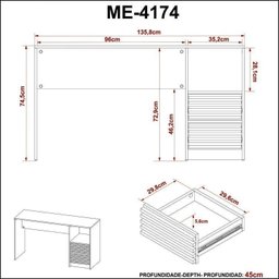 Kit 2 Peças com Escrivaninha com Ripado 2 Gavetas 1 Nicho com Cadeira para Escritório Diretor Tela Mesh - 10