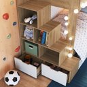 Ver mais imagens de Beliche Infantil com Escada Nichos 2 Gavetões 2 Colchões Marrom/Aveiro Oak/Branco