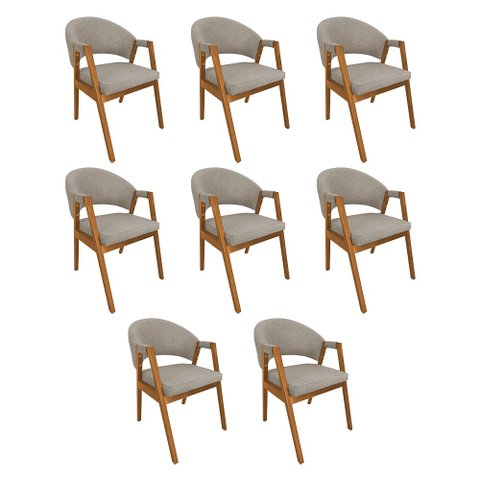 Kit 8 Cadeiras de Jantar Madeira Maciça Cerejeira Premium Helen Linho Bege