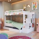 Ver imagem 1 de Beliche Infantil com Escada 5 Nichos 2 Gavetões 2 Colchões Branco