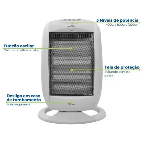 Aquecedor de Ar Elétrico Portátil Oscilante Britânia 127v - 4