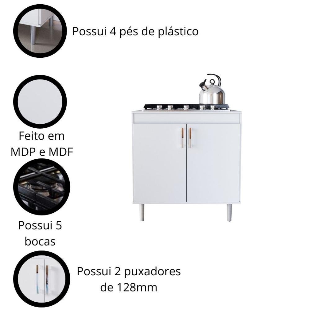 Balcão de Cozinha para Cooktop 0,80m 4 ou 5 Bocas 2 Portas Turim - 2