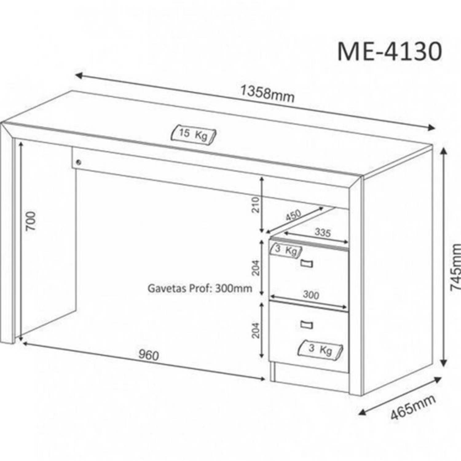 Kit Escrivaninha 2 Gavetas ME4130 com Cadeira para Escritório Diretor Tela Mesh - 7