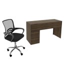 Ver imagem 3 de Conjunto 2 Peças com Escrivaninha ME4130 e Cadeira para Escritório Tela Mesh Nogal Preto Marrom