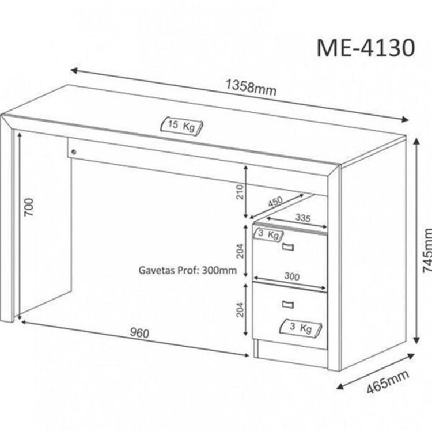 Kit Escrivaninha 2 Gavetas ME4130 com Cadeira para Escritório Diretor Tela Mesh - 7