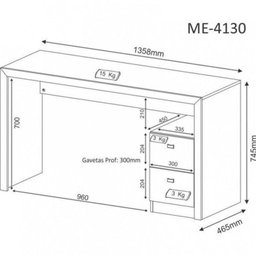 Kit 2 Peças com Escrivaninha ME4130 e Cadeira para Escritório Tela Mesh - 7