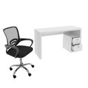 Ver imagem 4 de Conjunto 2 Peças com Escrivaninha ME4130 e Cadeira para Escritório Tela Mesh Branco Preto
