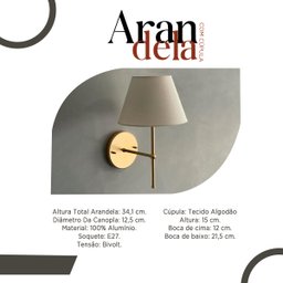 Arandela Luminária de Parede Clássica Dourado com Cúpula Algodão Bege Ref 19 - 2