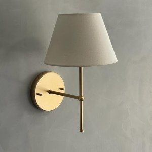 Arandela Luminária de Parede Clássica Dourado com Cúpula Algodão Bege Ref 19