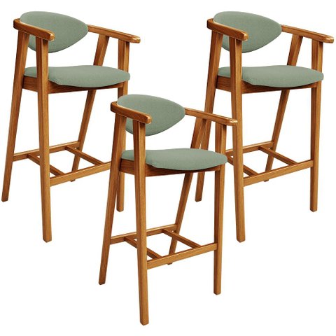 Kit 03 Banquetas Alta para Cozinha Bancada Bar Sala de Jantar Fixa Cecília L02 Bouclê Oliva - Lyam