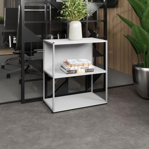Estante Baixa Escritório 63cm X 36cm 3 Prateleiras F5 Office Cor:cinza