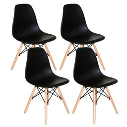 Conjunto de Mesa de Jantar Eames Eiffel Redonda 100cm Tampo de Madeira Branco com 4 Cadeiras Pretas - 3