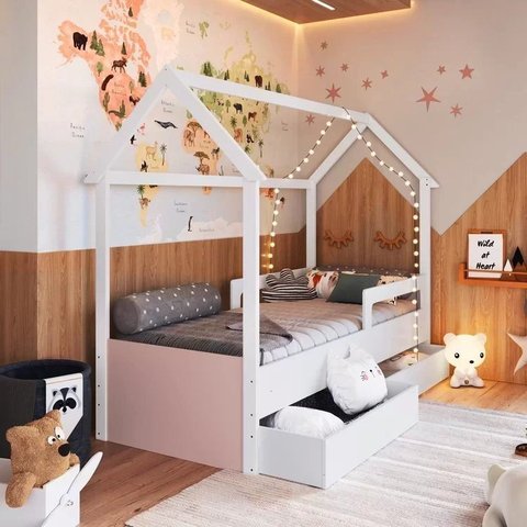 Cama Infantil Montessoriana 2 Gavetões Inferiores 1 Colchão